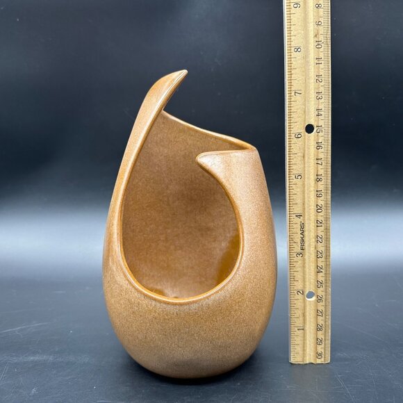 Vintage Frankoma Pottery Candle Holder Brown Satin Glaze Abstract Flame #218 - Picture 10 of 10